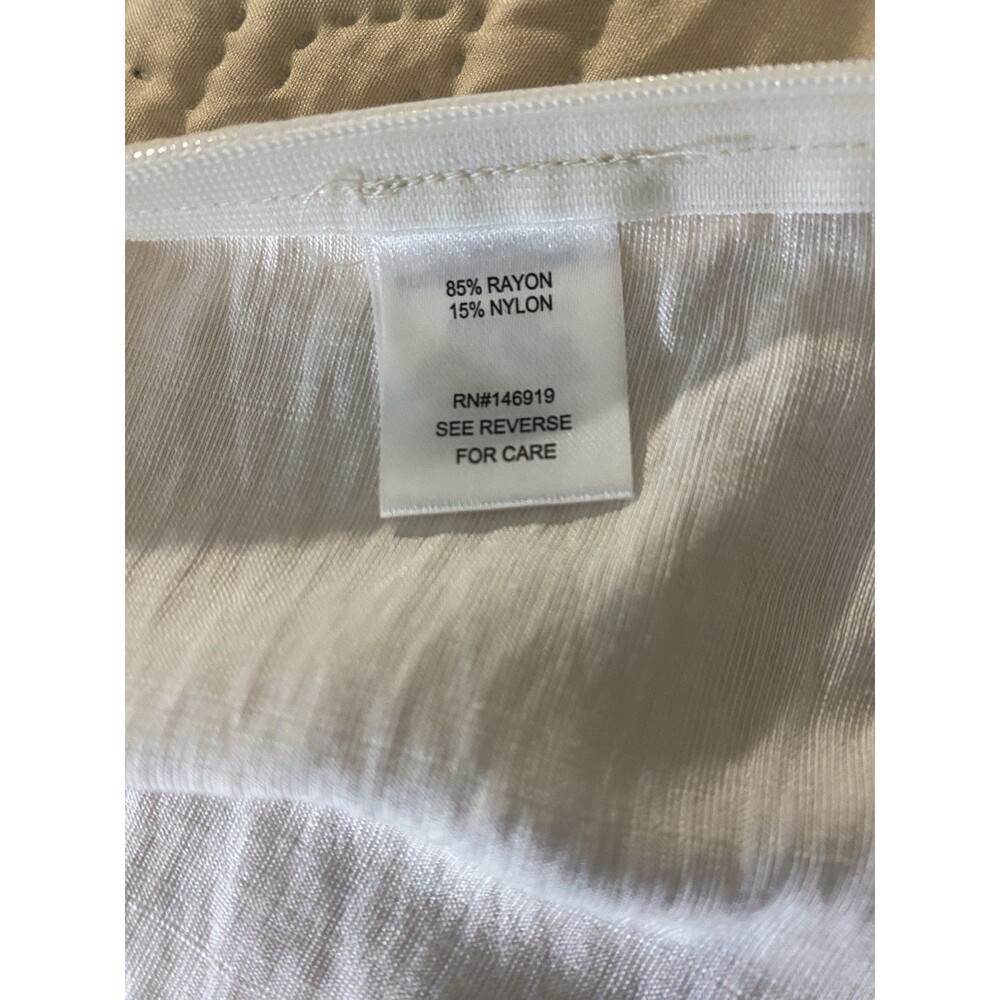 Rachel Roy White V-Neck Blouse L Puff Short Sleeve Slub Rayon Boho Minimalist - Picture 7 of 10